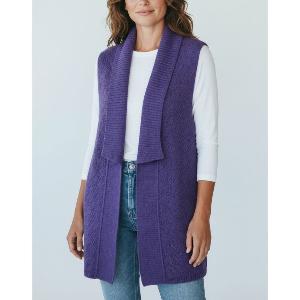 Chicos Blue Open-Front Sleeveless Cardigan Sweater Vest Size 1/8 Ribbed Knit